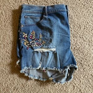 Express bejeweled jean shorts